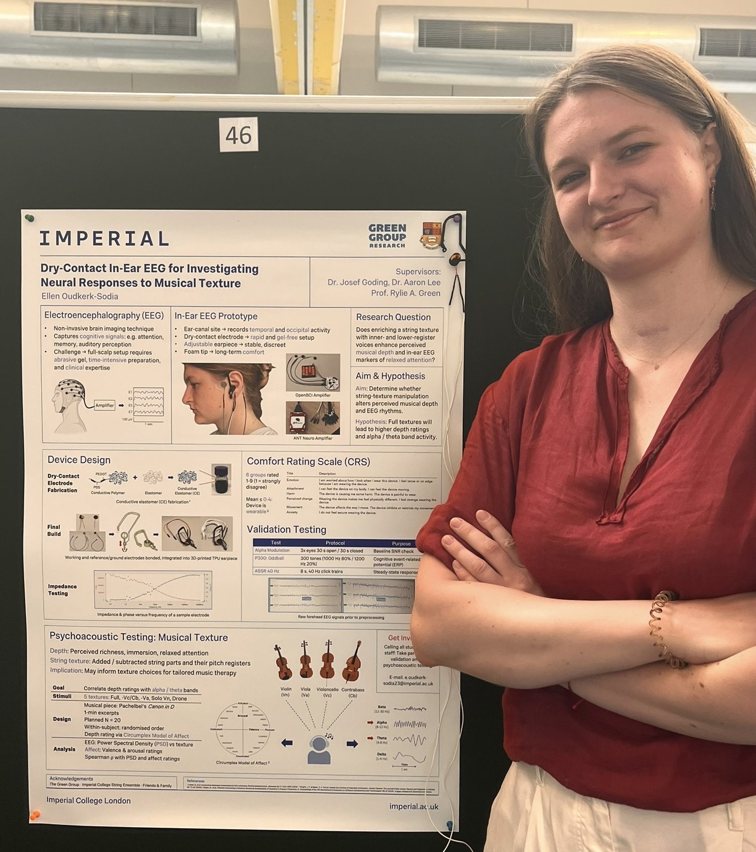 Ellen presenting her MRes poster on dry-contact in-ear EEG at Imperial College London